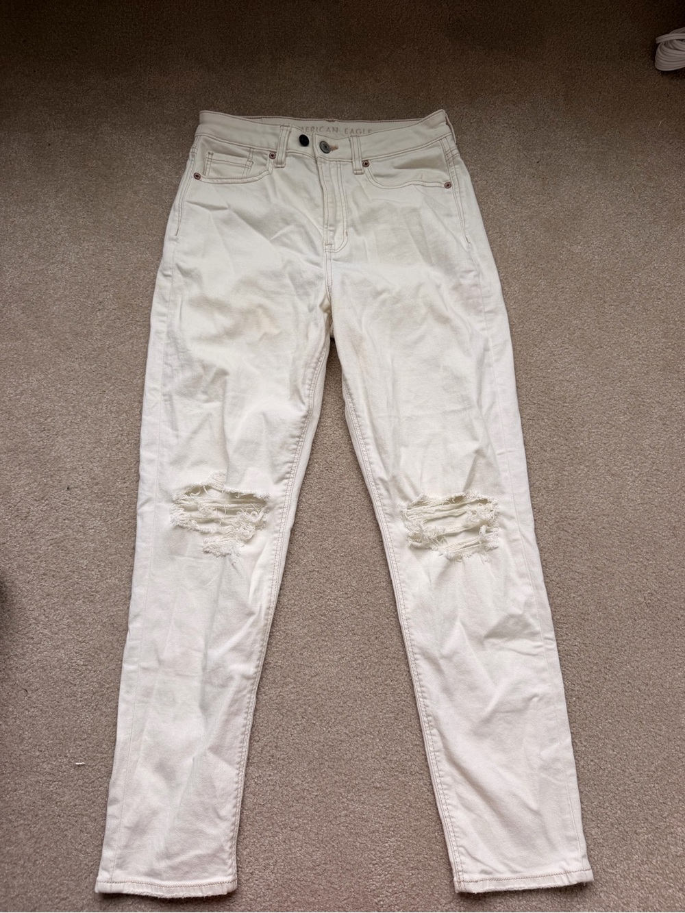 American Eagle Outfitters White Distressed High-Rise Women's Jeans